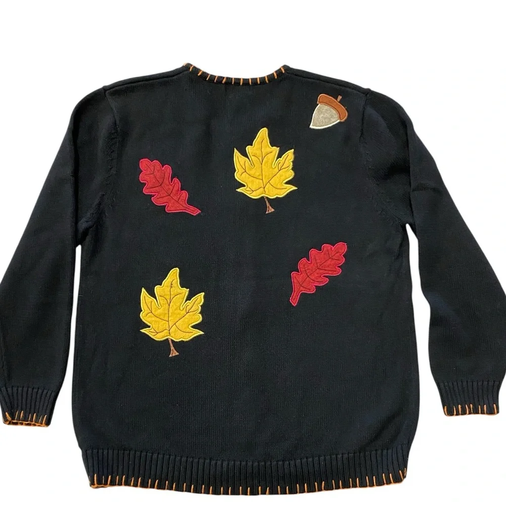 Isafia Trading Inc Autumn Fall Leaves‎ Pumpkin Acorn Zip Cardigan Sweater Large